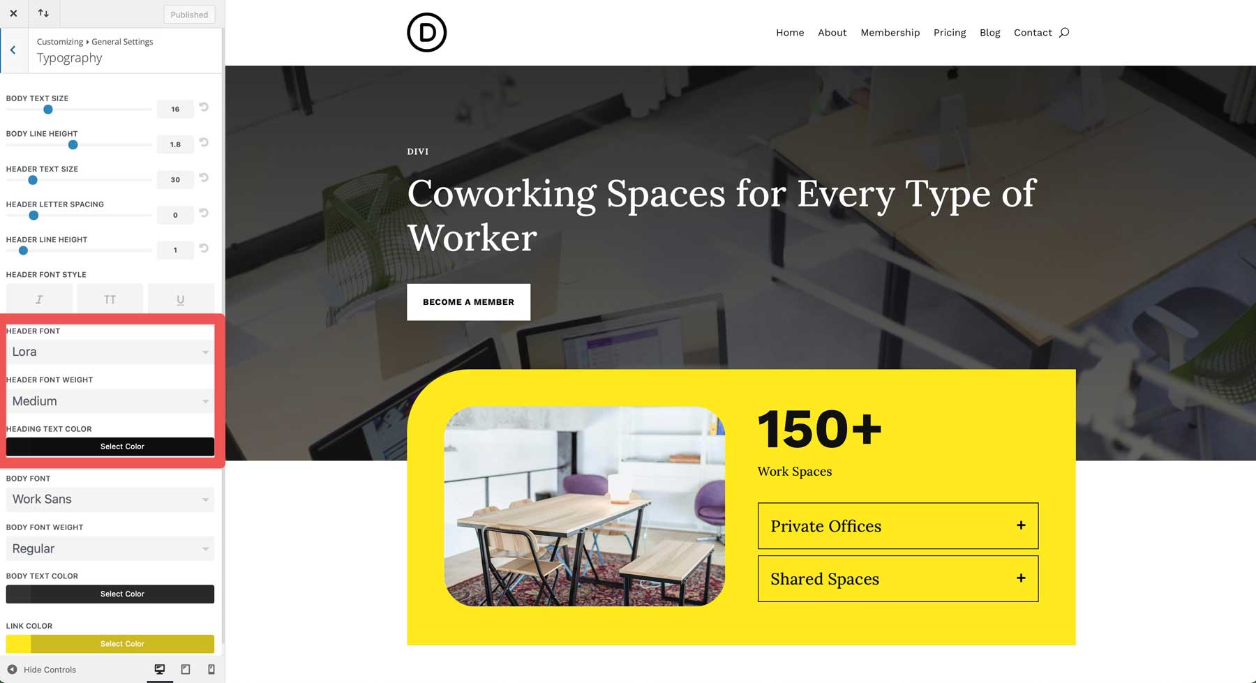 Site de démarrage de co-travail pour divi