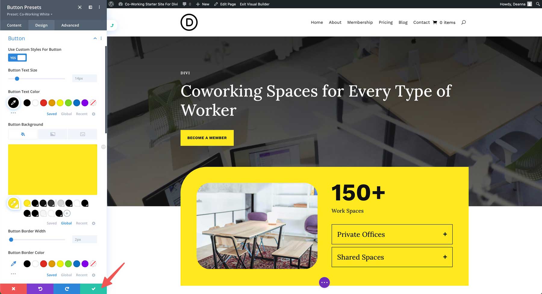 Site de démarrage de co-travail pour divi