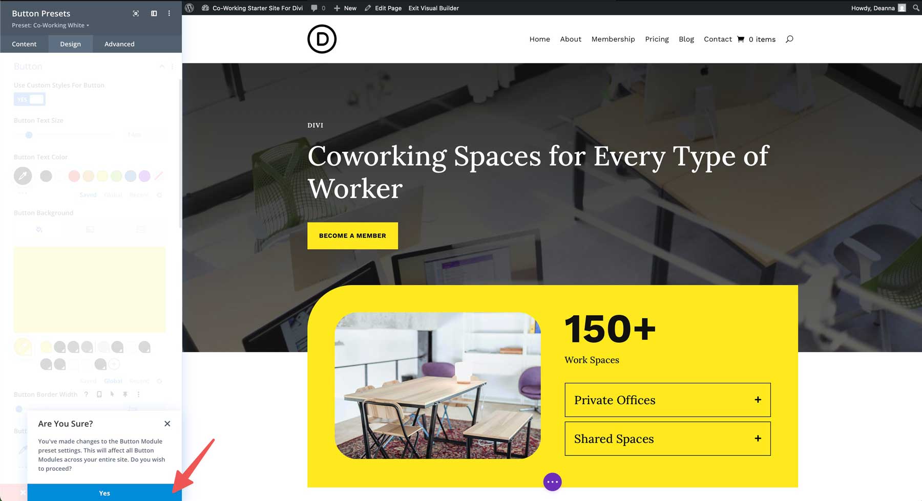 Site de démarrage de co-travail pour divi