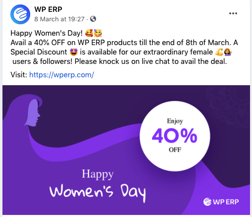 Esta imagen muestra un anuncio de reorientación para el Happy Women's Day