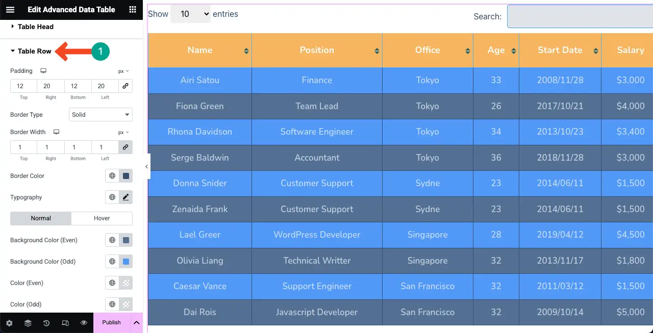 Как встроить лист Google в таблицу WordPress и сделать его сортировкой 22 Stylize the Table Row