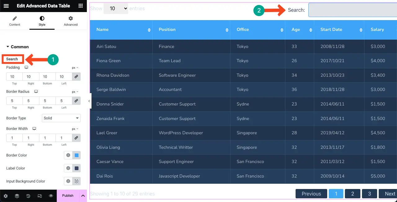 Как встроить лист Google в таблицу WordPress и сделать его сортировкой 18 Stylize the search box