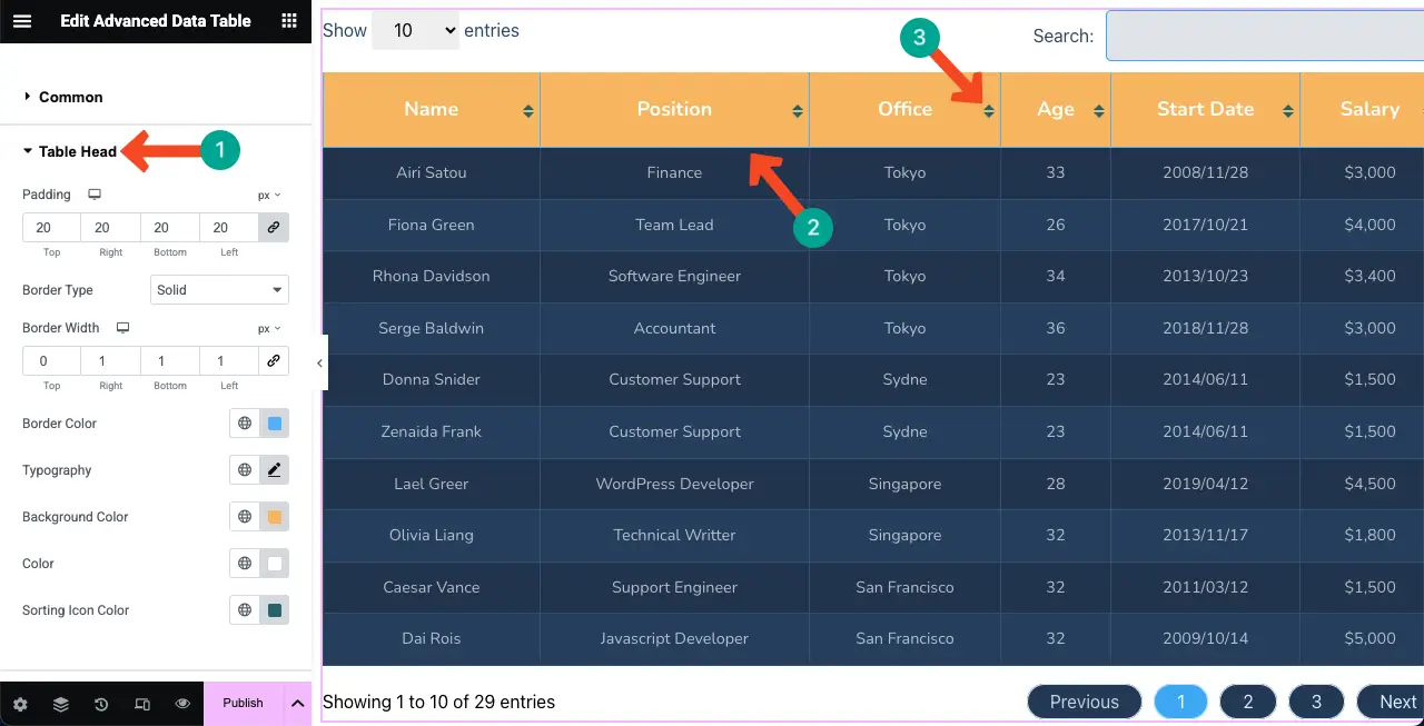 Как встроить лист Google в таблицу WordPress и сделать его сортировкой 21 Stylize the Table Head