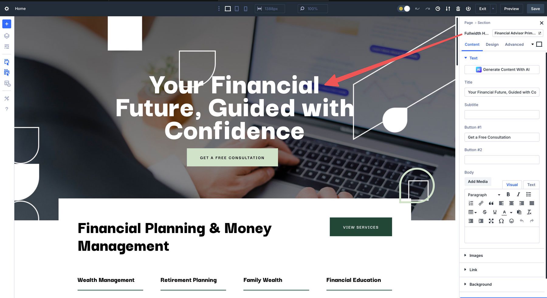 Divi 5 Modulo di intestazione fullwidth