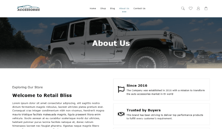 قالب موقع ويب جديد لملحقات السيارات (انقر بنقرة واحدة) 5 car accesories about us