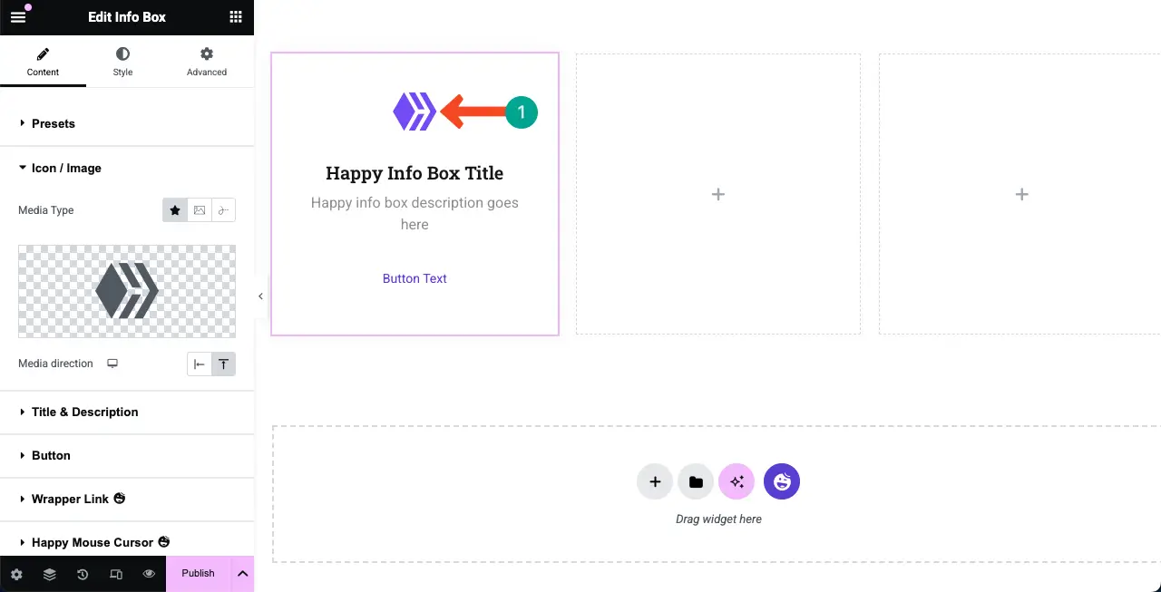 如何使用Elementor 8在WordPress中创建功能框 The icon is added to the feature box