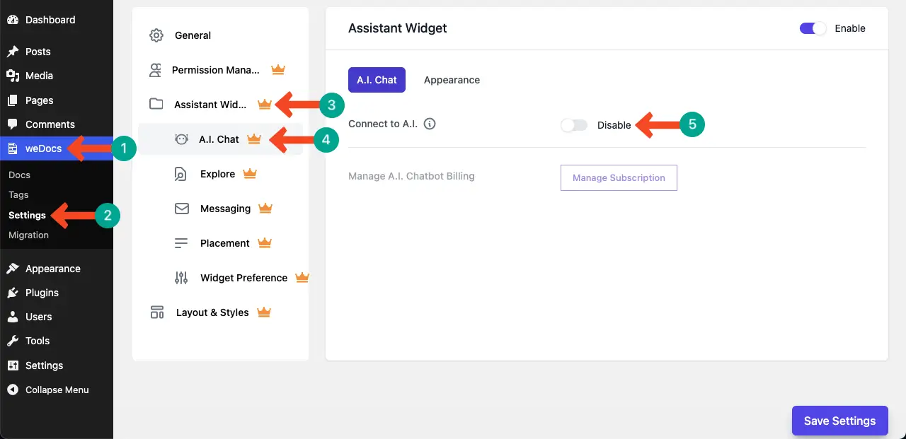 Activer les fonctionnalités du support client