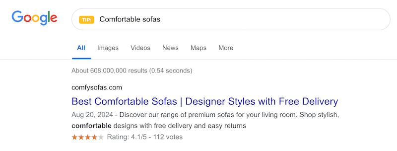 Exemplo de ótimos metatags e meta descrição no WordPress - Fonte: meus resultados de pesquisa do Google