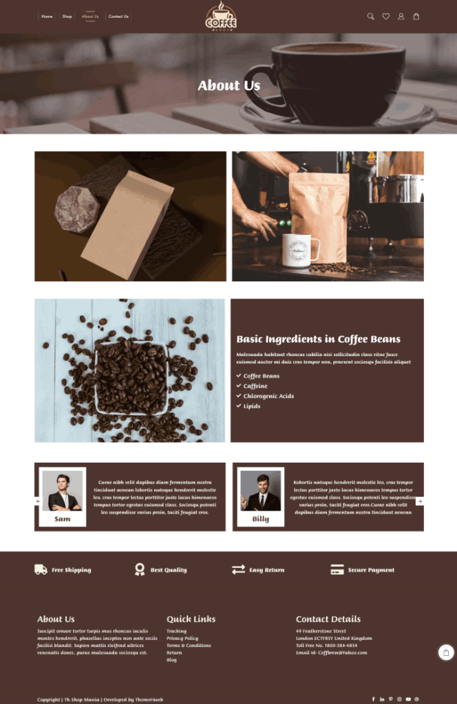 Nueva plantilla de sitio web para cafetería (instalación de un solo clic) 4 About Us – Coffee Store