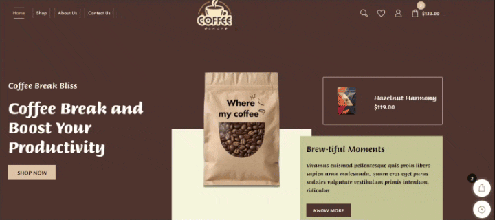 Nueva plantilla de sitio web para cafetería (instalación de un solo clic) 7 shopping cart coffee shop 1