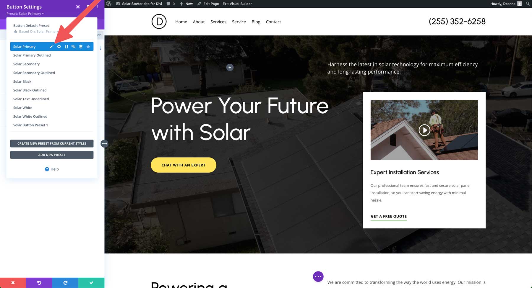 site de démarrage solaire pour divi