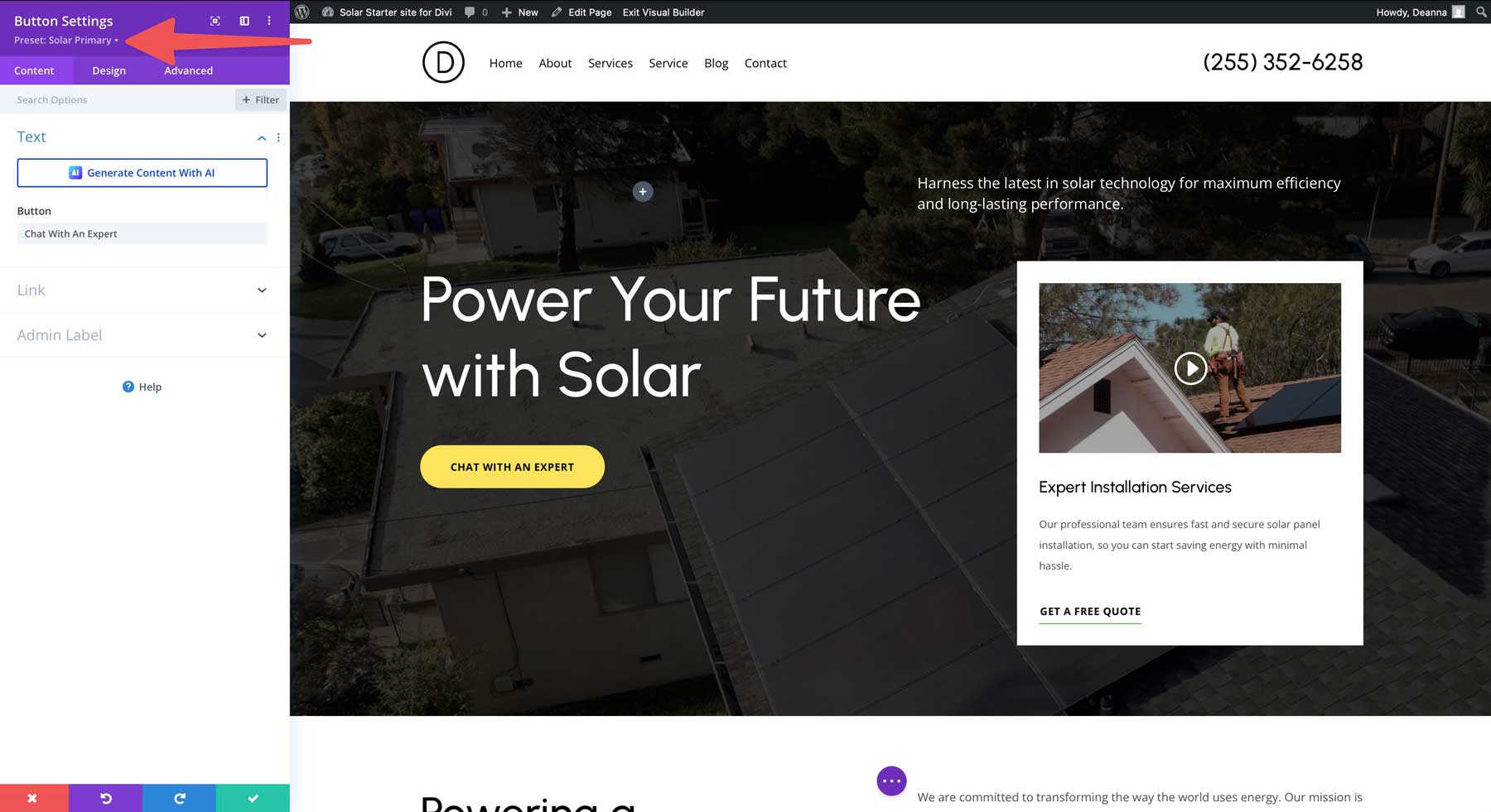 site de démarrage solaire pour divi