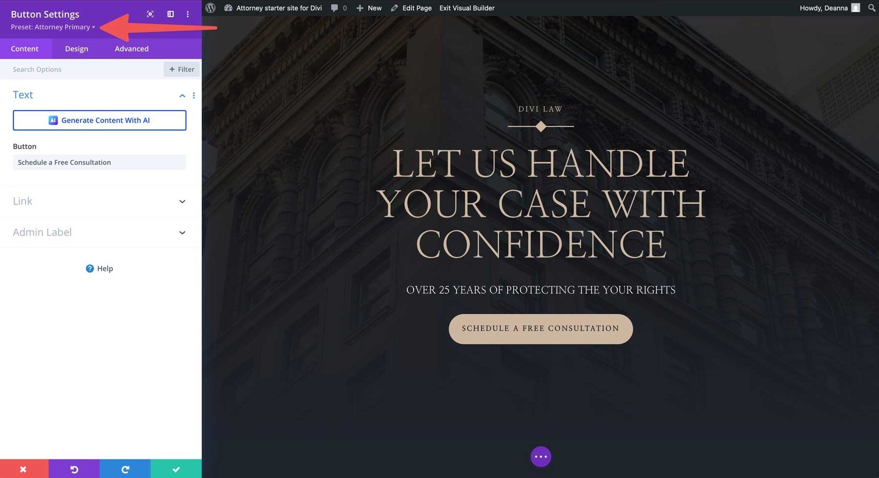 Anwaltsstarter Site für Divi