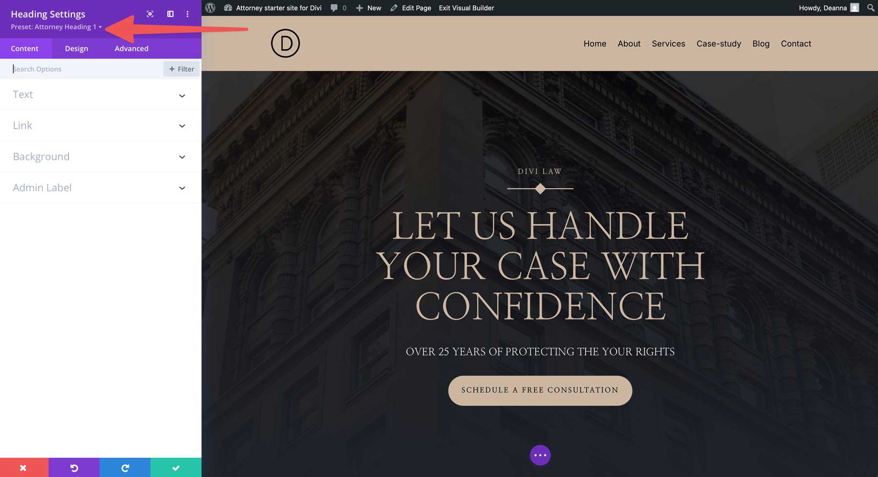 Anwaltsstarter Site für Divi
