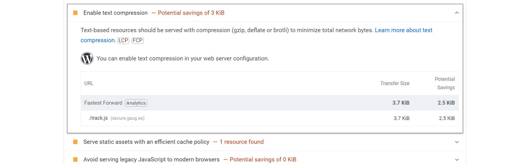 PageSpeed ​​Insights Komprimierung