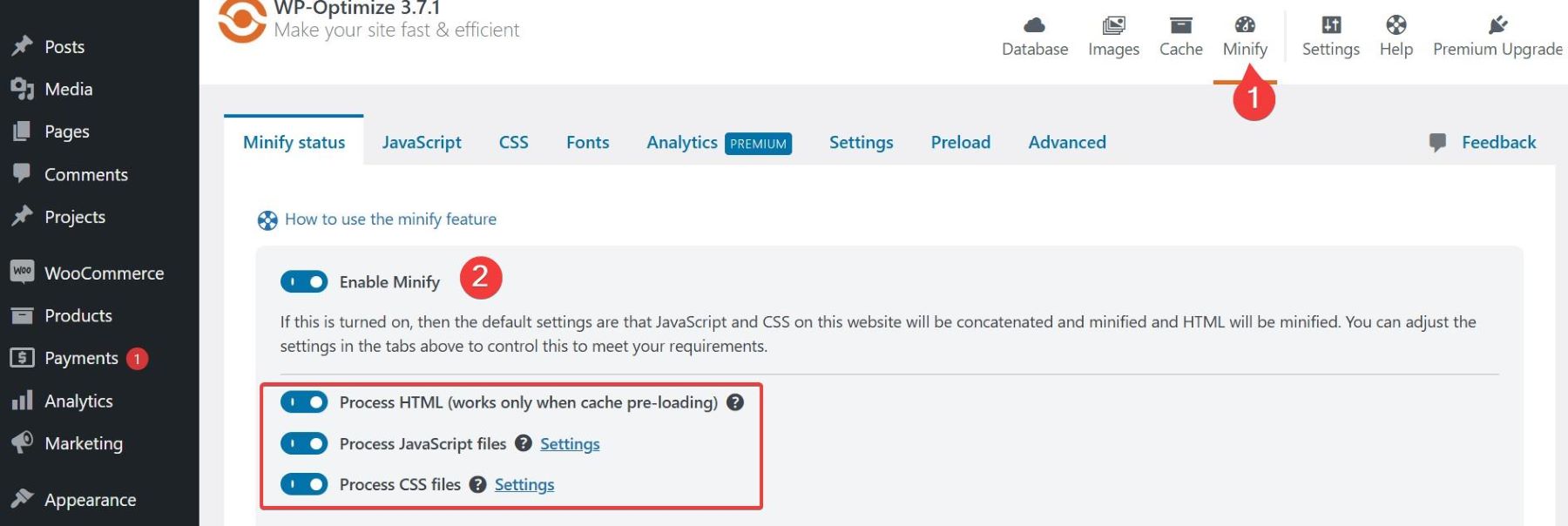 wp-optimieren Minify