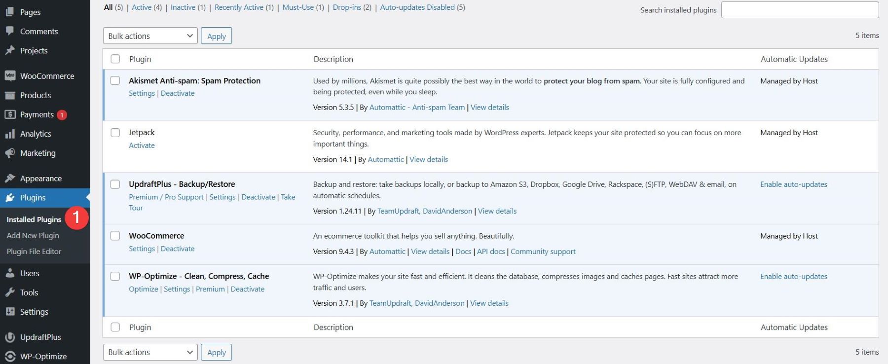 Installierte Plugins