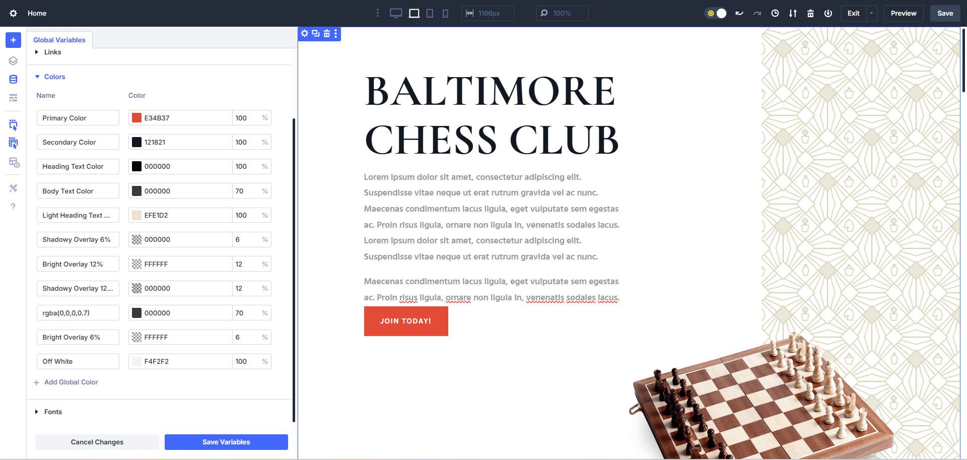 Stellen Sie die Farbpalette als Farbdesign -Variablen für Text, Akzentfarben und mehr fest