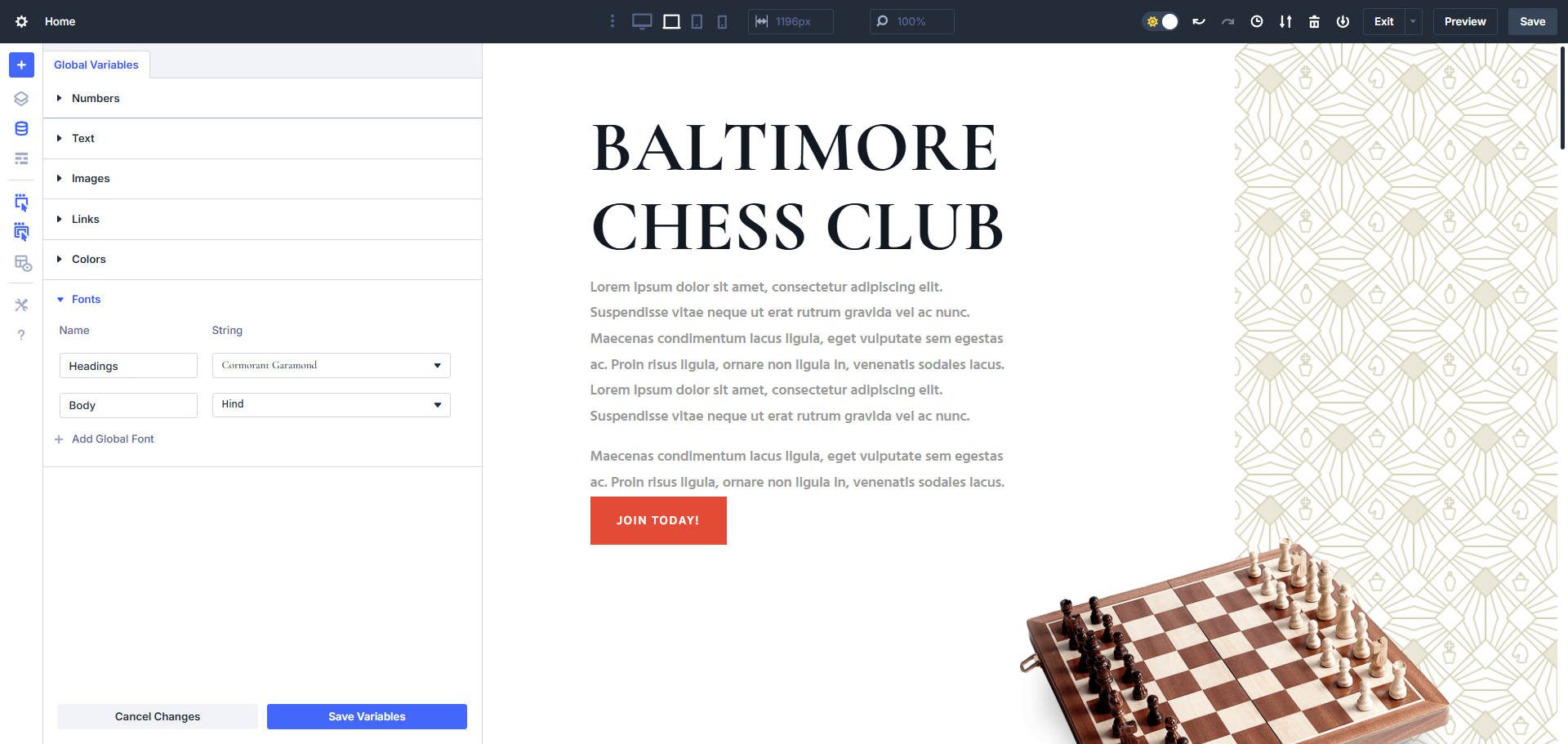 Set Heading and Body -Schriftarten plus alle anderen als Designvariablen in Divi 5