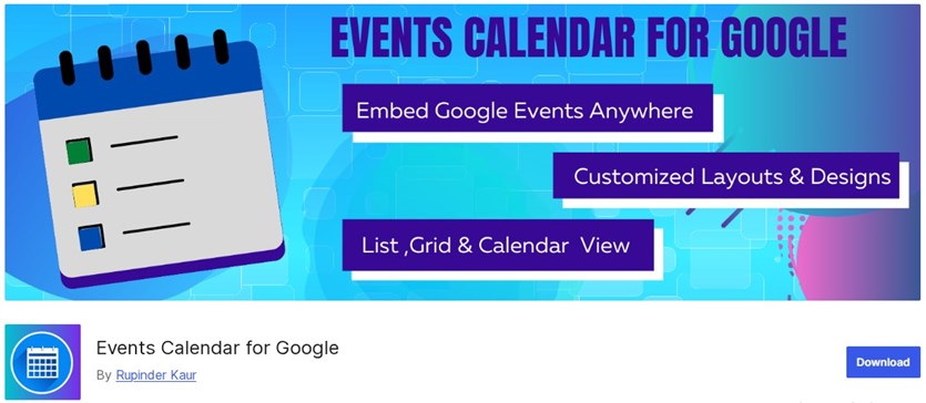 Tangkapan layar Kalender Acara untuk situs web resmi Google Plugin.