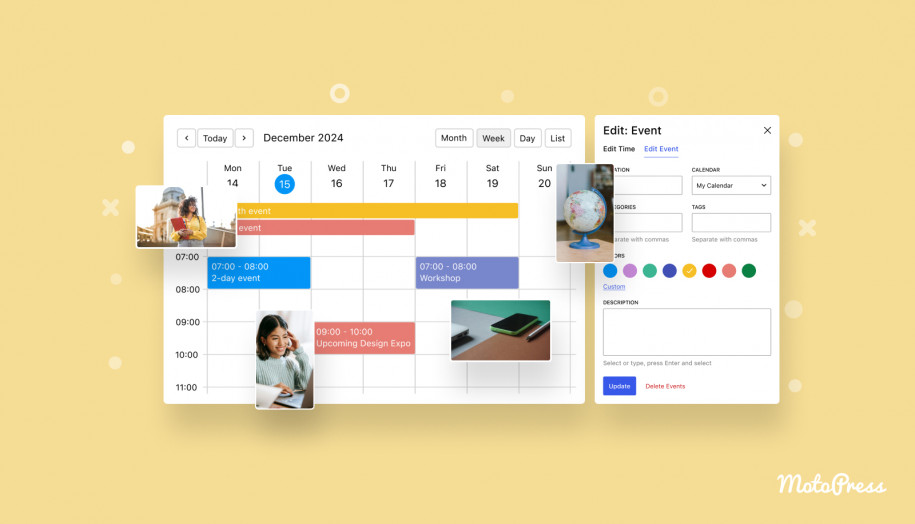 Kolase tentang cara mengatur plugin jadwal kelas WordPress.