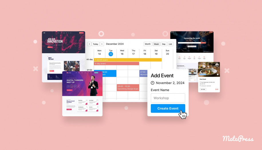 Kolase tema acara WordPress terbaik.