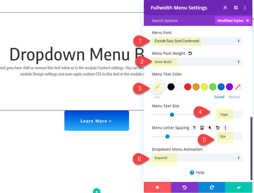 pulsante del menu a discesa divi
