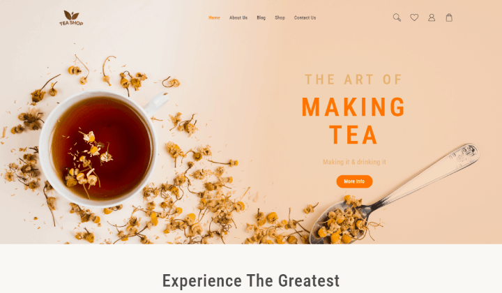 14 เทมเพลต WooCommerce ที่เรียบง่ายสำหรับร้านค้าสมัยใหม่ 3 Tea shop