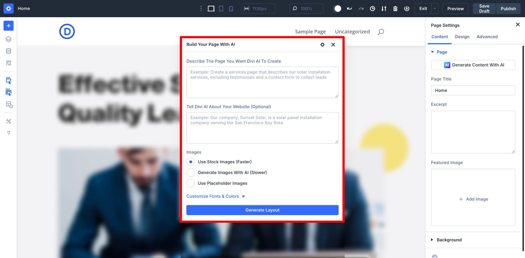 Divi 5でDivi AIを使用して構築します
