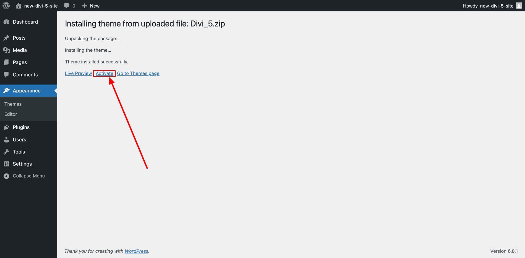 DIVIをアクティブにします5