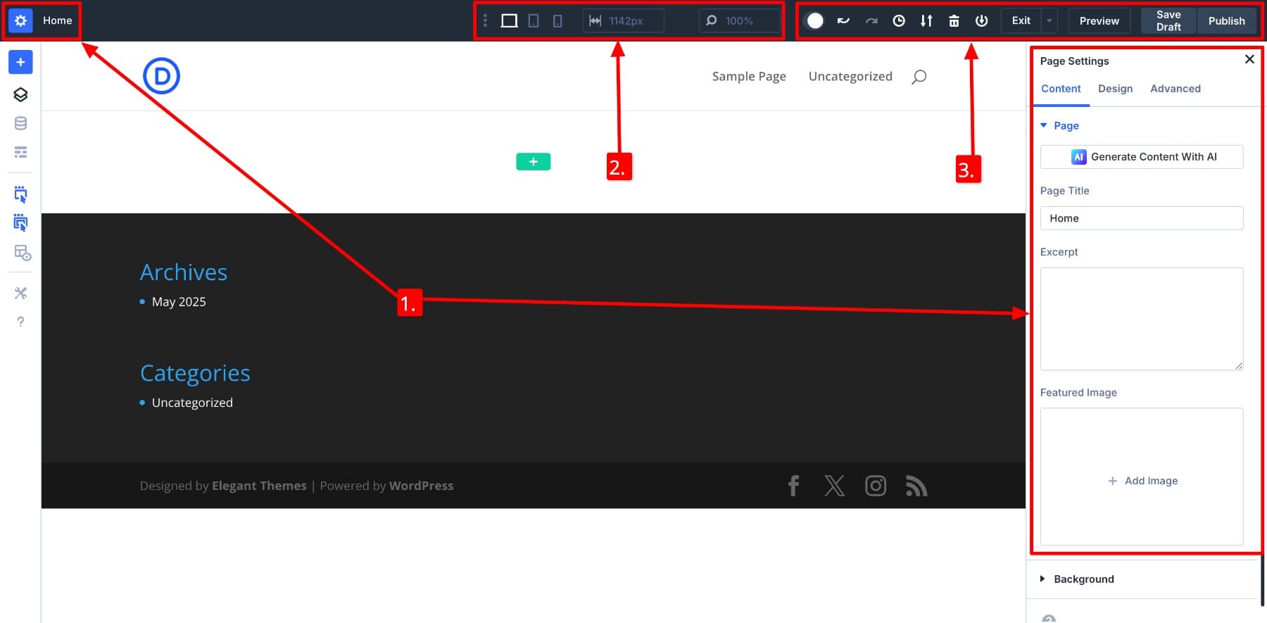 Divi 5の上部パネル