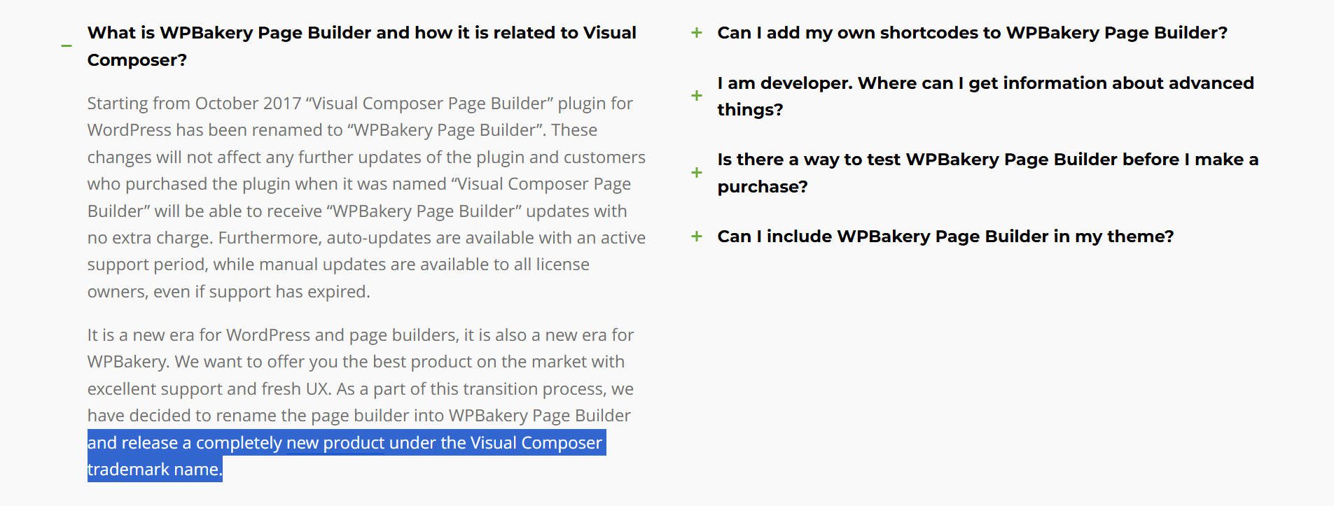 WPBAKERY et Visual Composer sont des produits séparés et non compatibles
