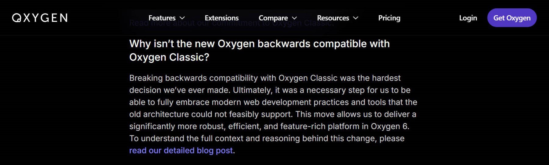 Oxygène v4 non compatible avec V6