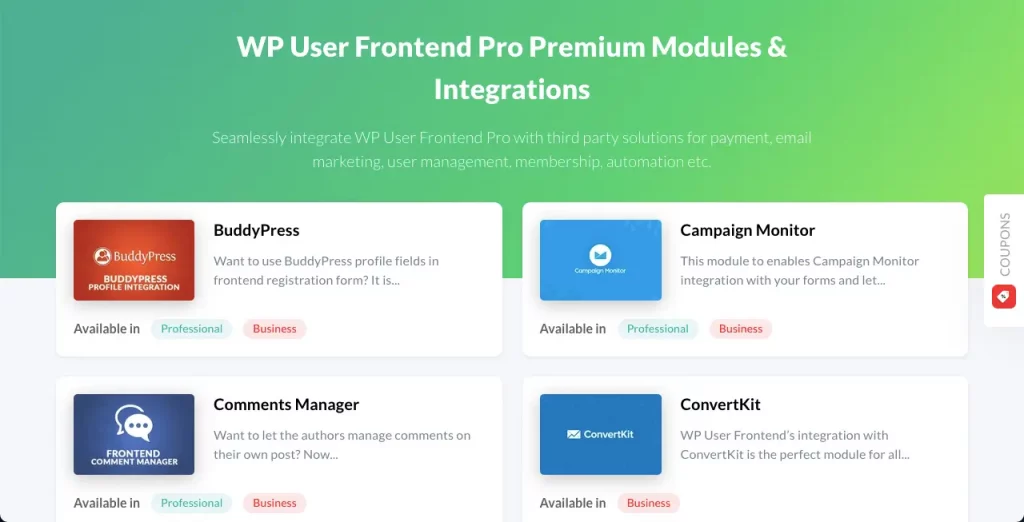 WP用戶前端Pro的高級模塊