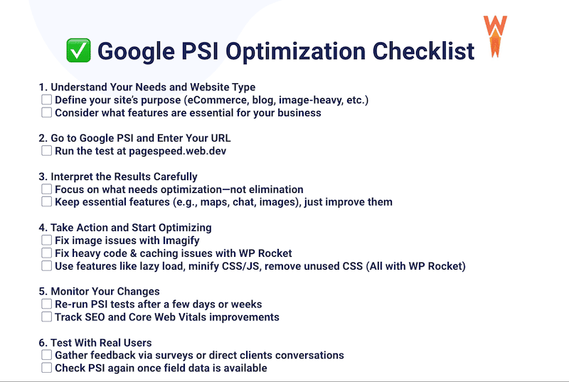 Google Psi Optimizasyon Kontrol Listesi - Kaynak: WP Roket