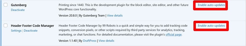 Habilitar actualizaciones automáticas para complementos de WordPress