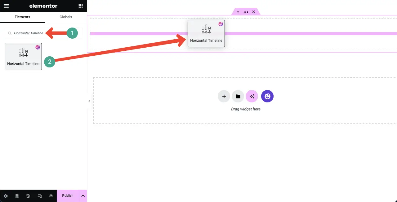 Jak utworzyć oś czasu w WordPress z Elementor 3 Add the Horizontal Timeline widget to the canvas
