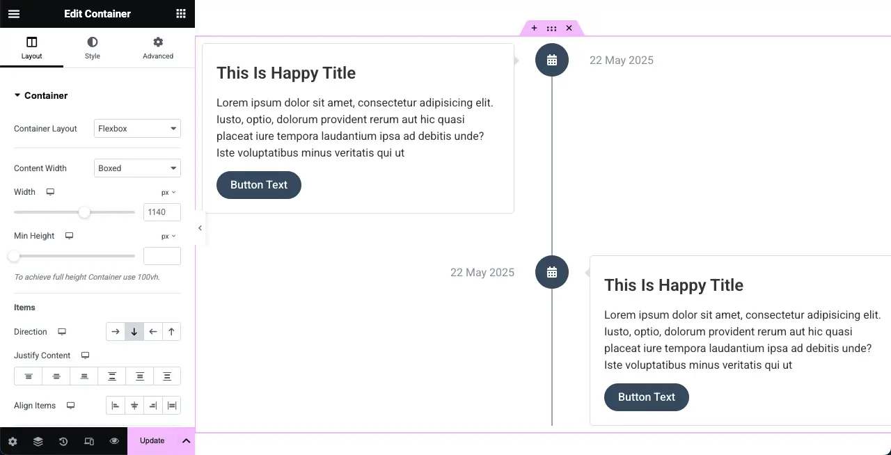 Jak utworzyć oś czasu w WordPress z Elementor 18 Timeline widget is added to the Elementor canvas