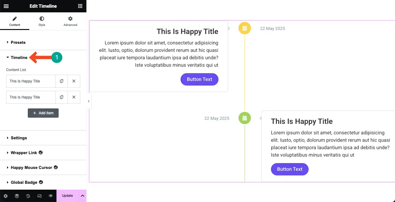Jak utworzyć oś czasu w WordPress z Elementor 20 Add Content to the Verticle Timeline