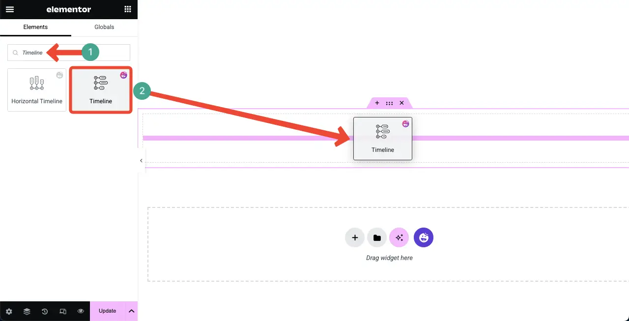 Jak utworzyć oś czasu w WordPress z Elementor 17 Drag-and-Drop the Timeline Widget to the Elementor Canvas
