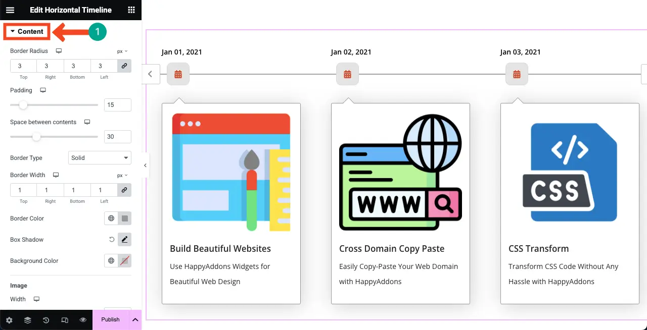 Jak utworzyć oś czasu w WordPress z Elementor 16 Stylize the content of the Horizontal Timeline widget