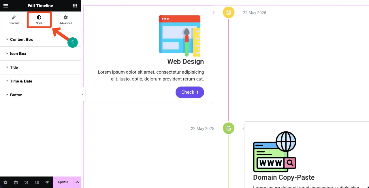 Jak utworzyć oś czasu w WordPress z Elementor 24 Stylize the Verticle Timeline Widget