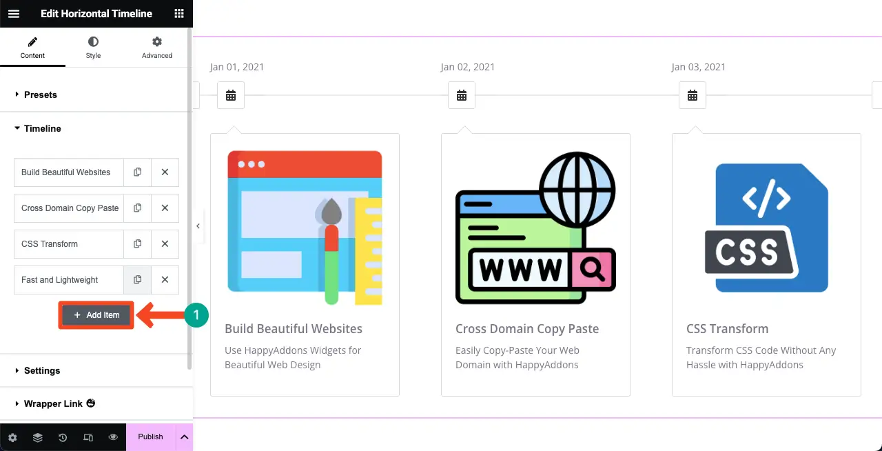 Jak utworzyć oś czasu w WordPress z Elementor 10 Add new tabs to the horizontal timeline widget