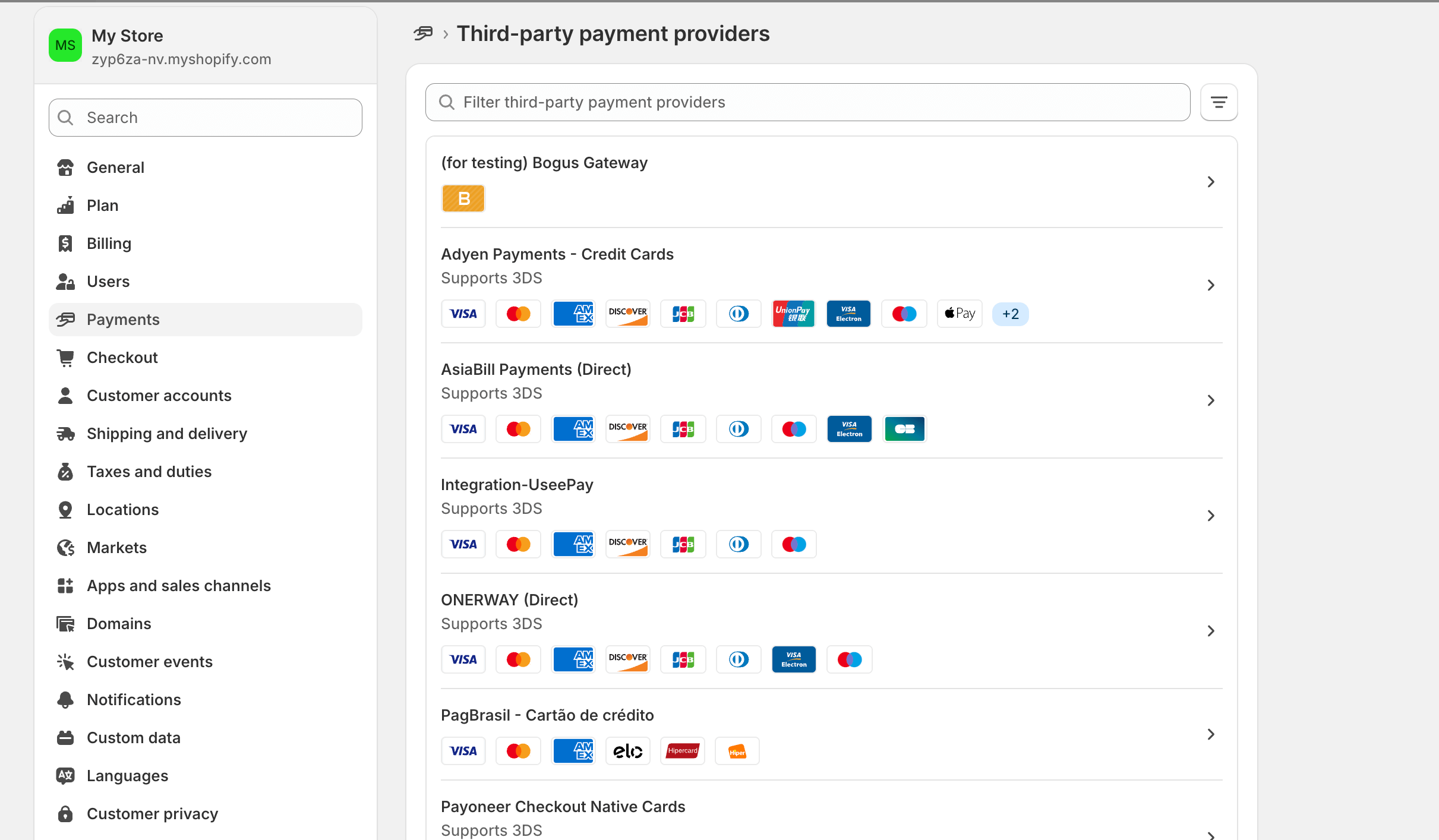 これは、Shopifyの支払いのスクリーンショットです
