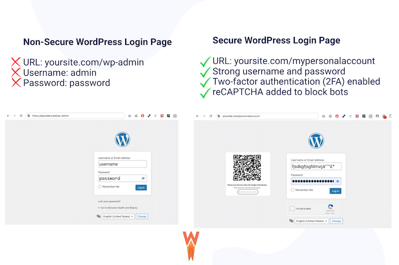 セキュア対非セキュアのワードプレスログインページ - 出典：WPロケット