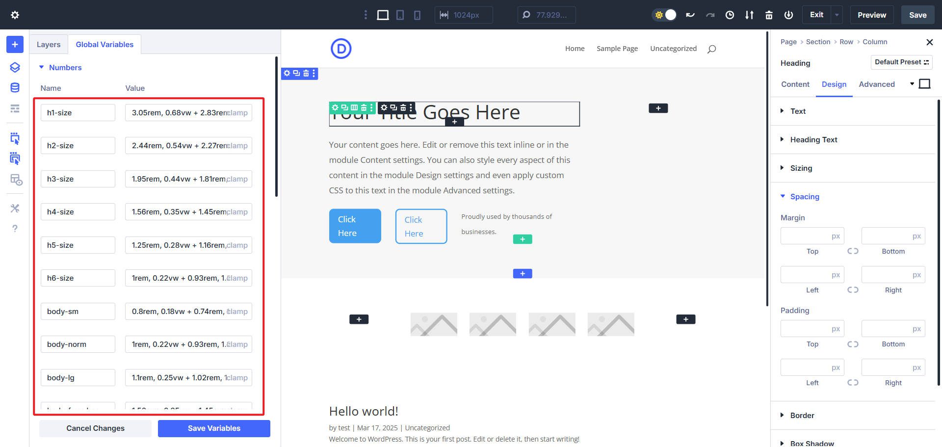 Secara sebelumnya menetapkan ukuran tipografi dan menerapkannya pada preset OG