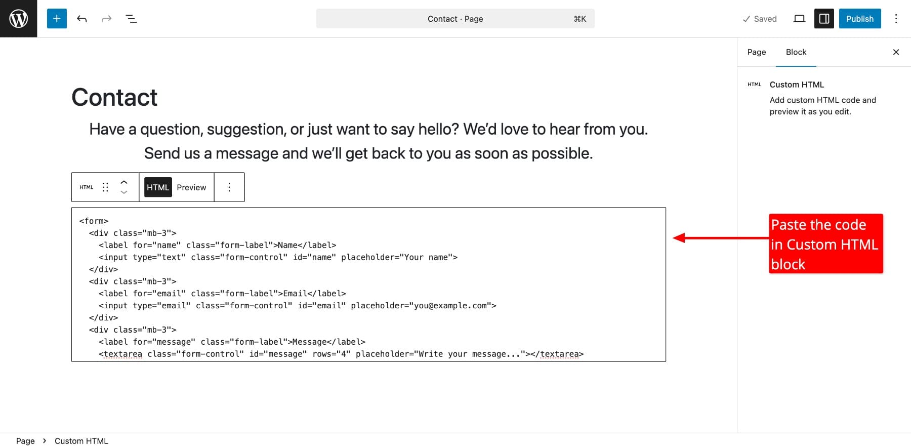 Codice del modulo di contatto bootstrap