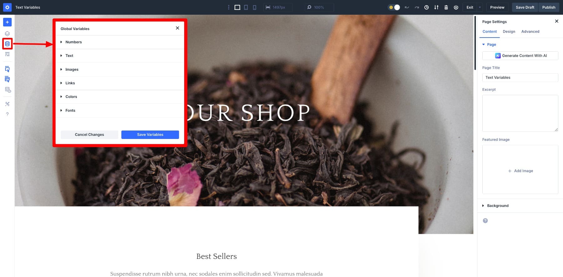 Manager variabile in Divi 5