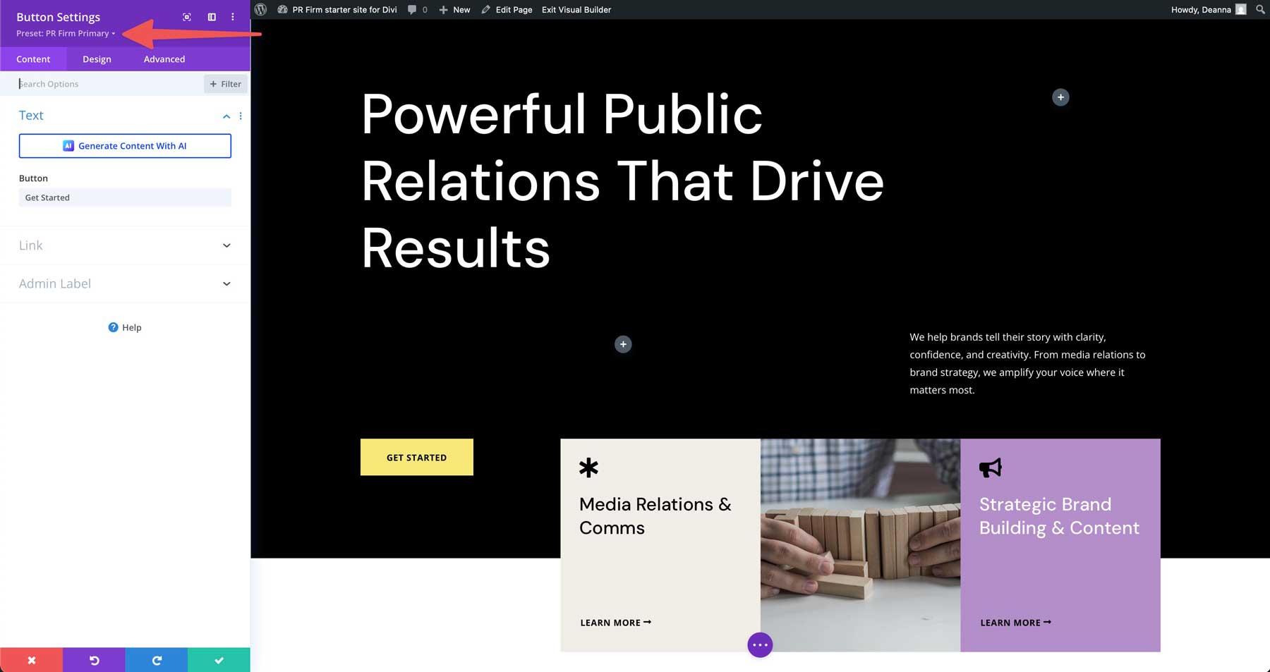 DiviのPR会社のスターターサイト