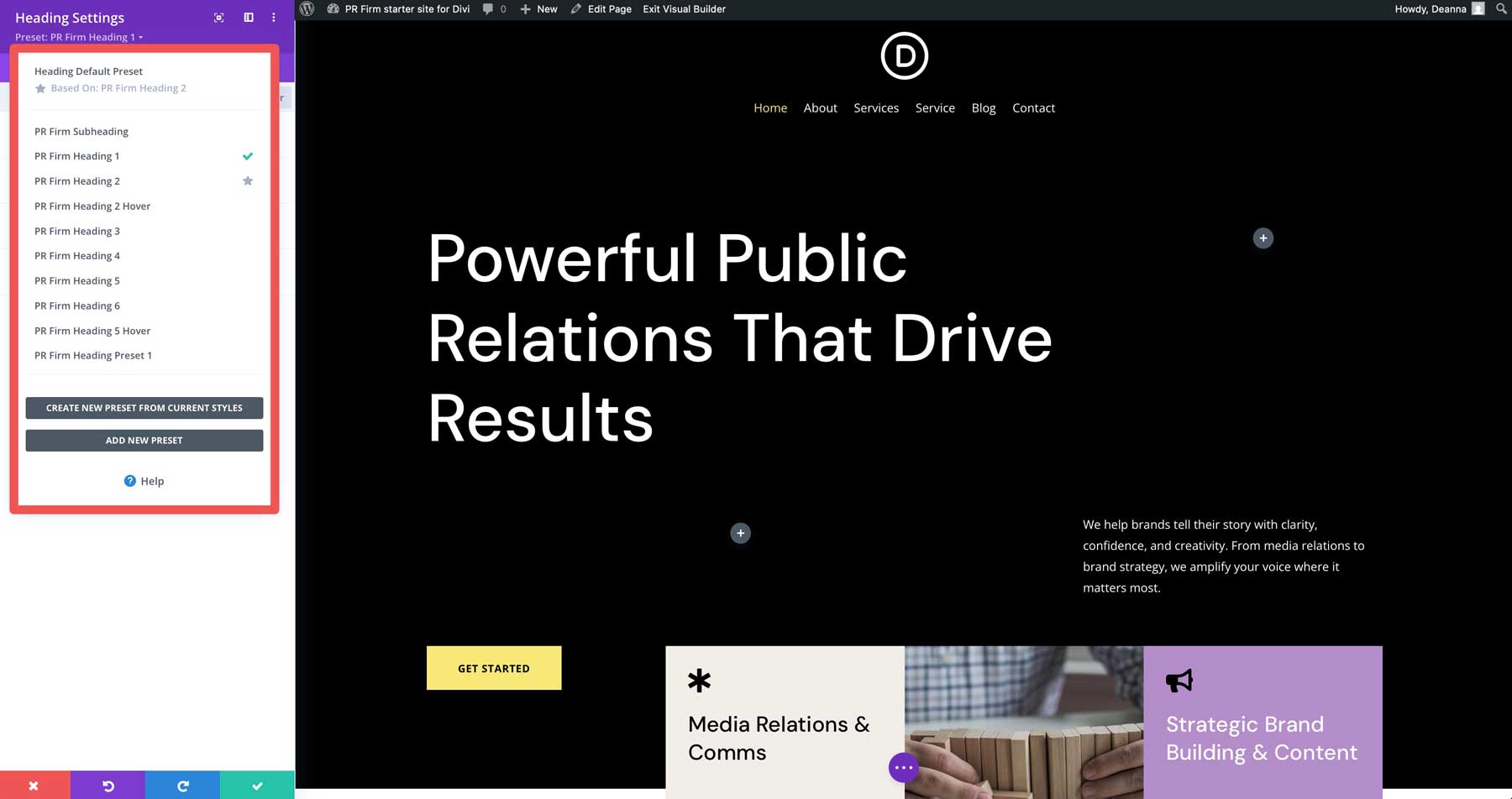 DiviのPR会社のスターターサイト
